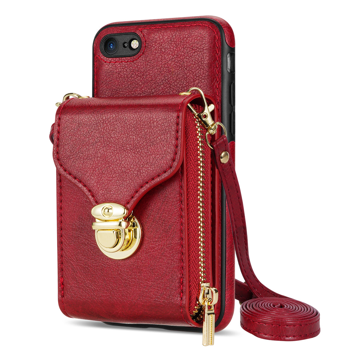 Pouzdro na telefon Crossbody se zipem pro iPhone 7/8 4,7 palce/SE (2020)/SE (2022) PU kůže potažená TPU slotem pro karty Kryt stojánku Pouzdro na telefon Crossbody se zipem pro iPhone 7/8 4,7 palce/SE (2020)/SE (2022) PU kůže potažená TPU slotem pro karty Kryt stojánku